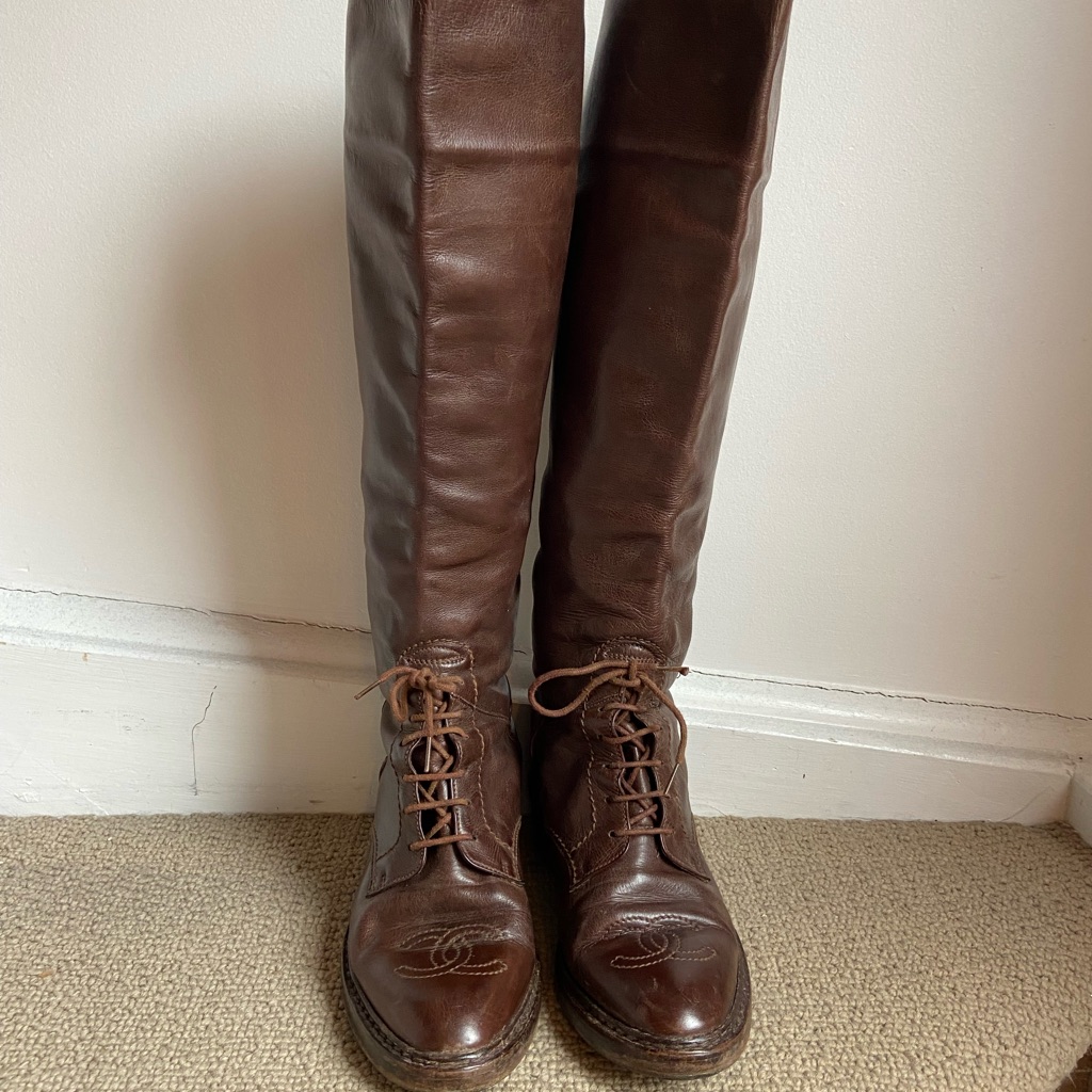 Chanel Leather Knee High Riding Boots